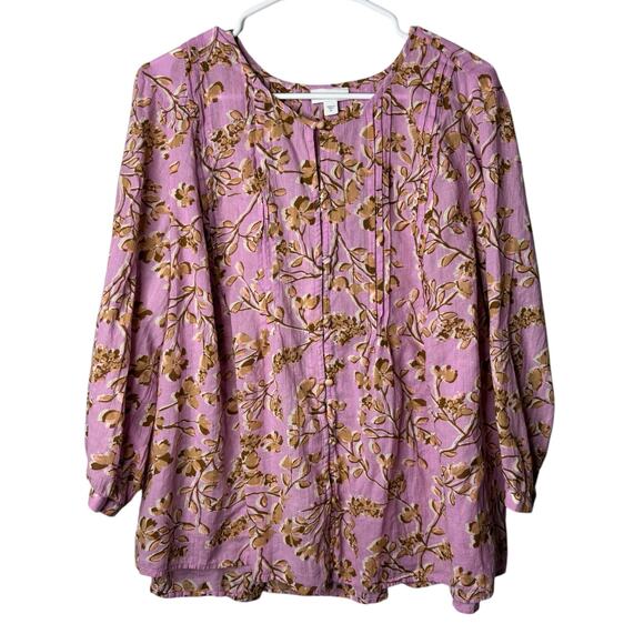 J.Jill Printed A-line pintucked Top Blouse Boho Cottagecore Shabby Chic Trendy - Picture 4 of 14